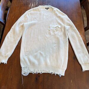 SER.O.YA Distressed Rib Knit Sweater Cream Size L